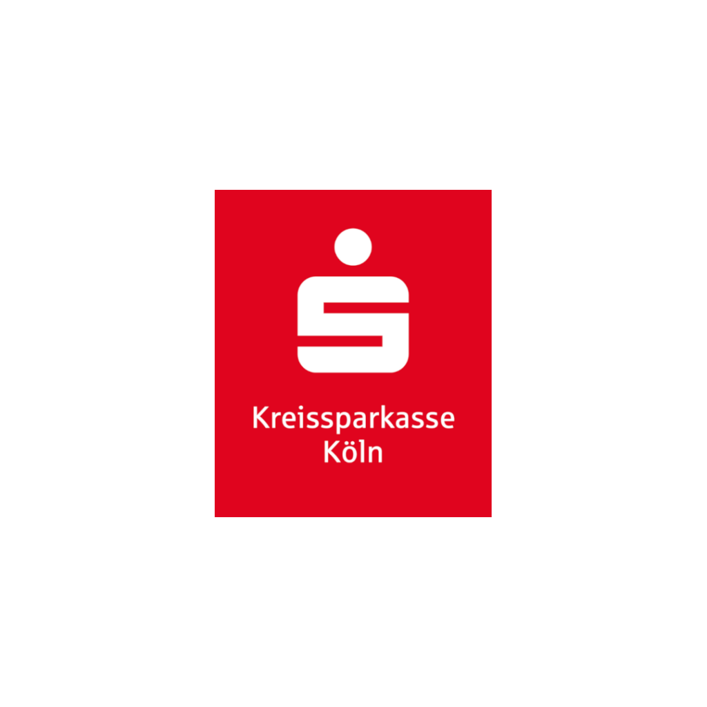 Logo der Kreissparkasse Köln: weißes Sparkassen-‚S‘ auf rotem quadratischen Hintergrund, darunter der Schriftzug ‚Kreissparkasse Köln‘ in Weiß.“